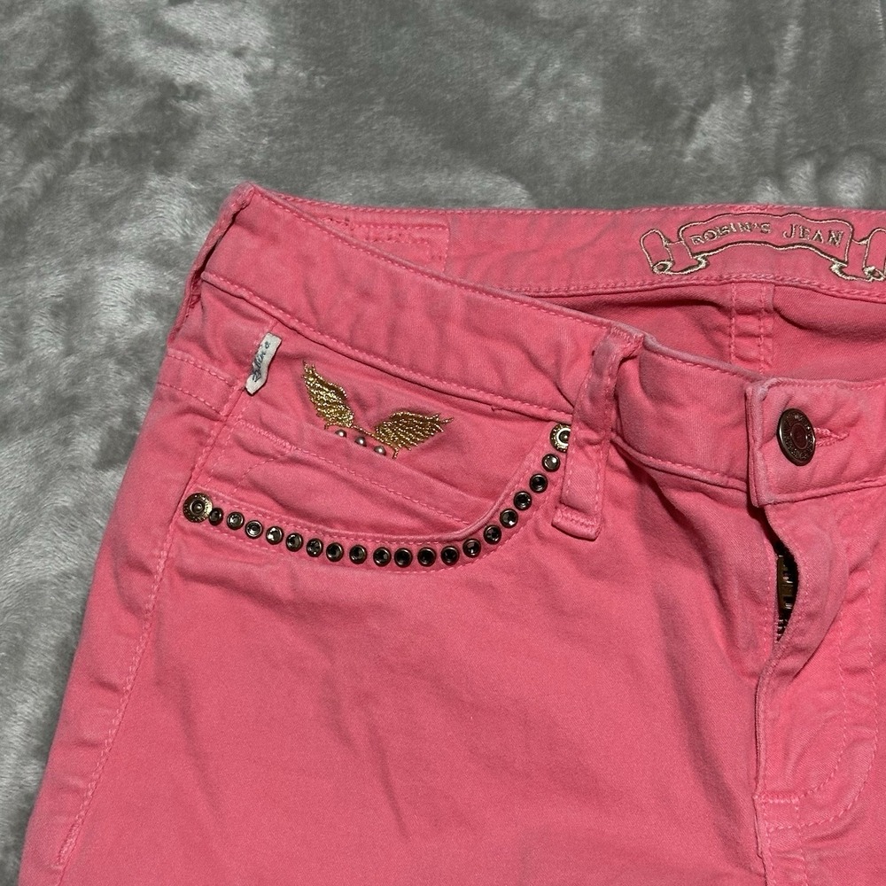Y2K Robins Marilyn Low Rise Jeans Womens 29 Pink Embroidered Bejeweled Bimbocore - Picture 8 of 14